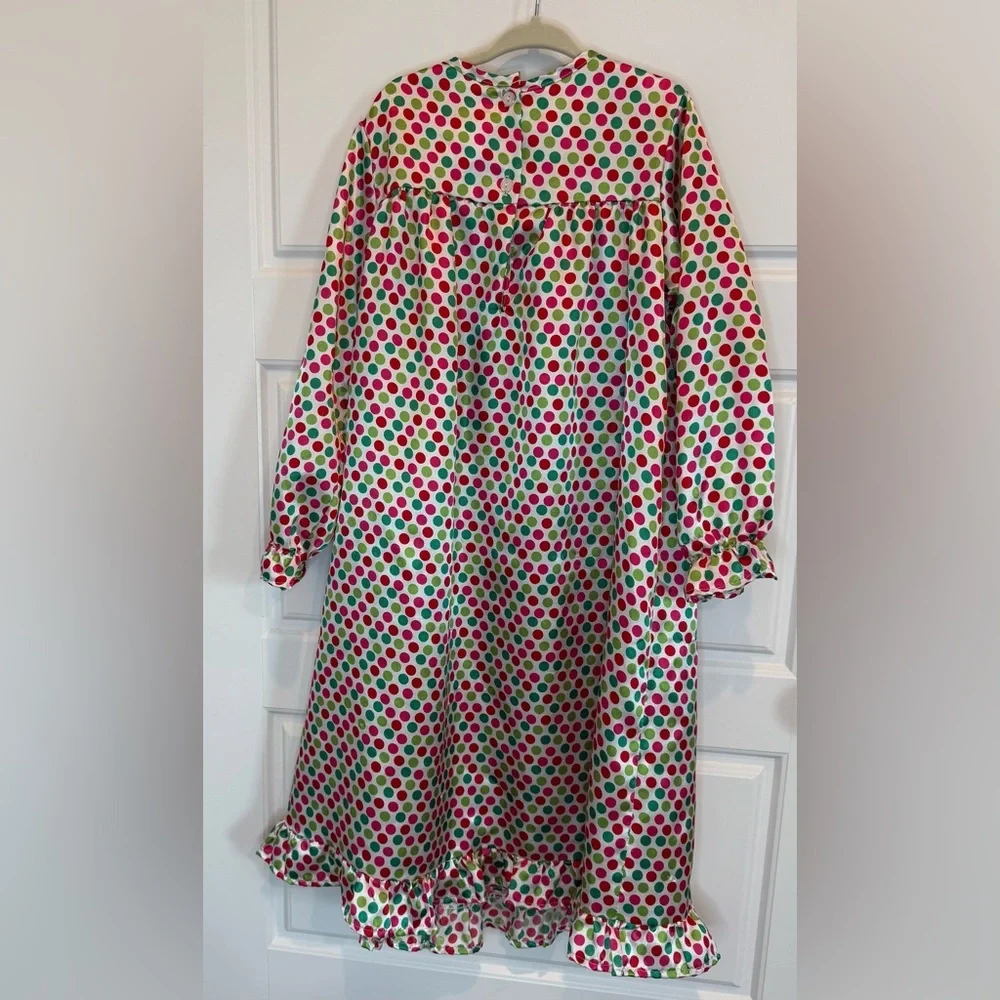 Juju & Jack Girls Size 5/6 polkadot long sleeve satin nightgown - Picture 4 of 4
